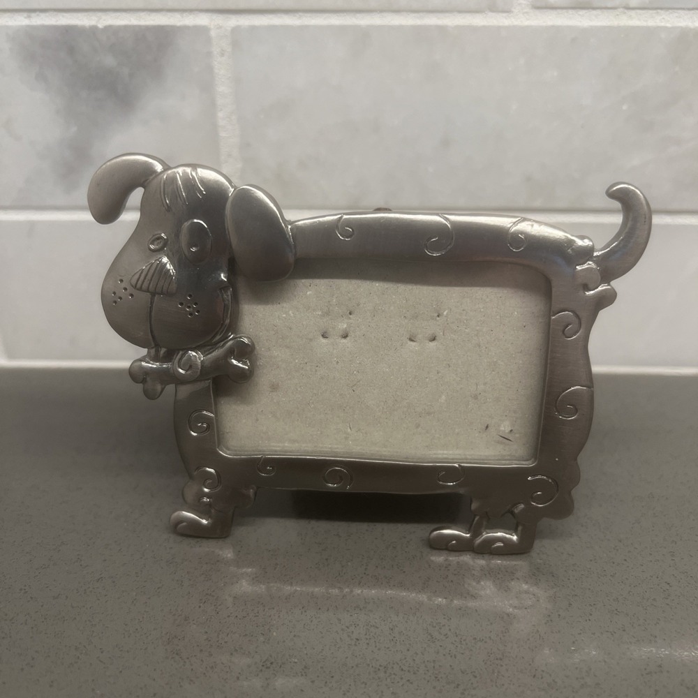 Silver Metal, Dog Shaped, Photo Holder By Ganz